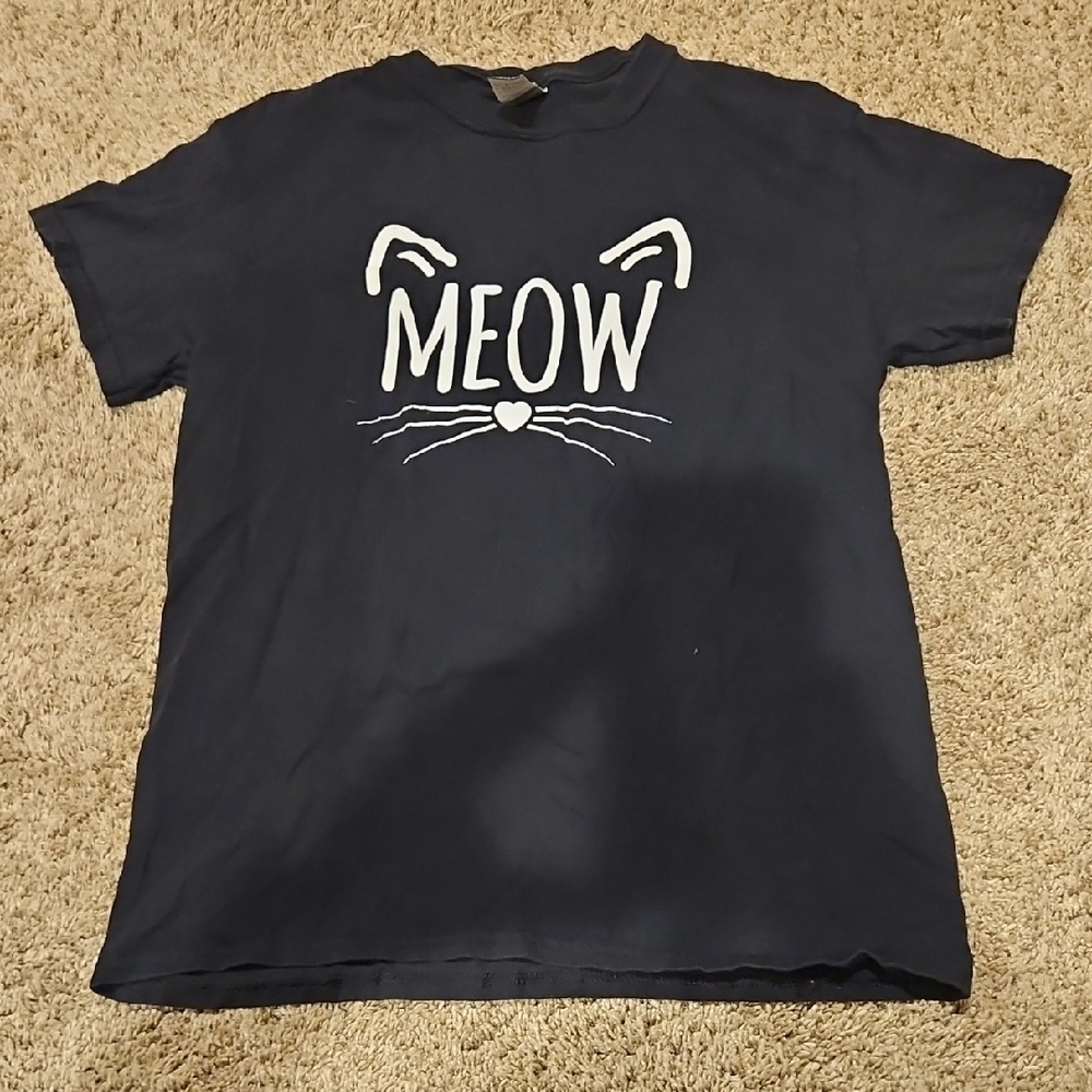 Gildan Black Meow Cat Face Tee